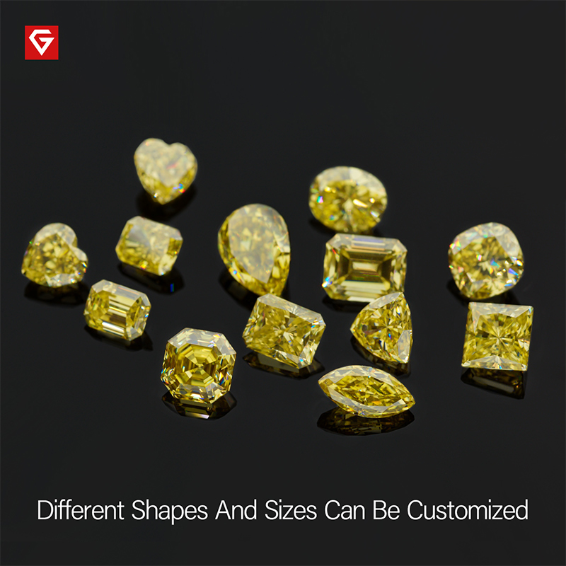 GIGAJEWE Customized Crushed Ice Cushion Cut Vivid Yellow VVS1 Moissanite Loose Diamond Test Passed Gemstone For Jewelry Making