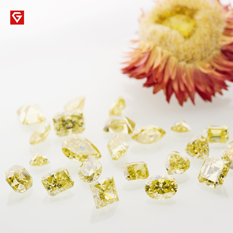 GIGAJEWE Customized Crushed Ice Cushion Cut Vivid Yellow VVS1 Moissanite Loose Diamond Test Passed Gemstone For Jewelry Making