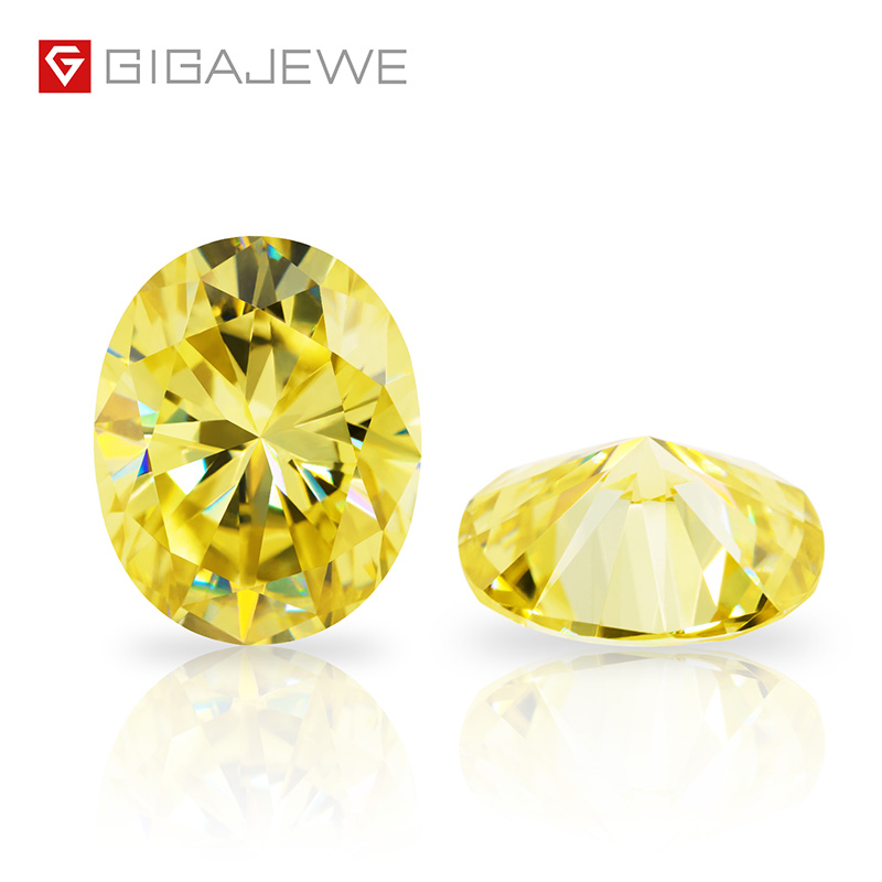 GIGAJEWE Customized Rare Oval Cut Vivid Yellow VVS1 Moissanite Loose Diamond Test Passed Gemstone For Jewelry Making