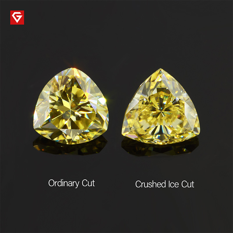 GIGAJEWE Customized Crushed Ice Trillion Cut Vivid Yellow VVS1 Moissanite Loose Diamond Test Passed Gemstone For Jewelry Making