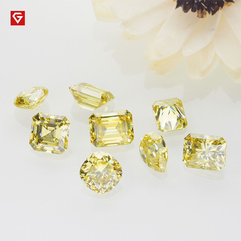 GIGAJEWE Customized Rare Asscher Cut Vivid Yellow VVS1 Moissanite Loose Diamond Test Passed Gemstone For Jewelry Making