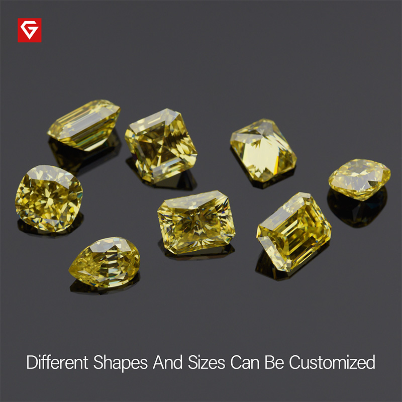 GIGAJEWE Customized Rare Asscher Cut Vivid Yellow VVS1 Moissanite Loose Diamond Test Passed Gemstone For Jewelry Making