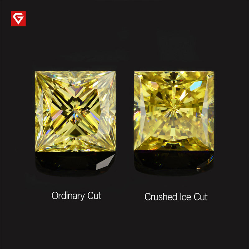 GIGAJEWE Customized Crushed Ice Princess Cut Vivid Yellow VVS1 Moissanite Loose Diamond Test Passed Gemstone For Jewelry Making