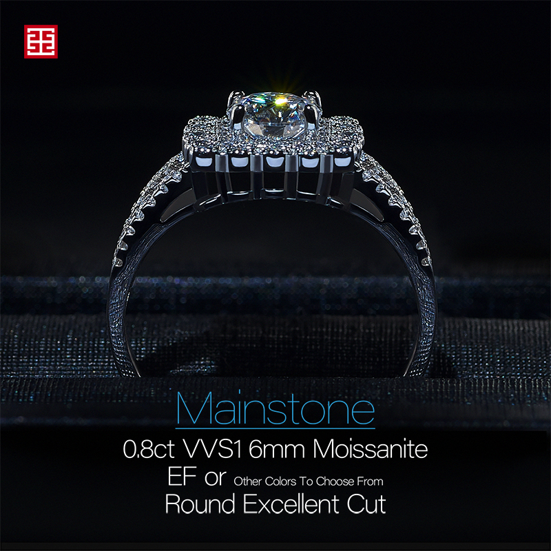 GIGAJEWE 0.8ct 6.0mm EF Round 18K White Gold Plated 925 Silver Moissanite Ring Diamond Test Passed Jewelry Woman Girlfriend Gift