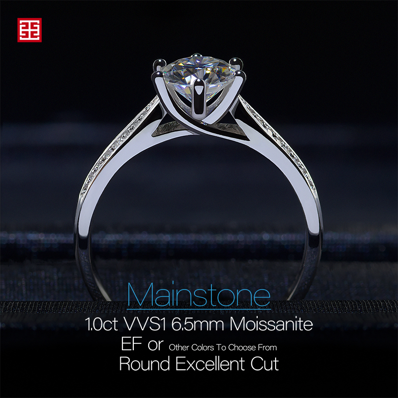 GIGAJEWE 1.0ct 6.5mm EF Round 18K White Gold Plated 925 Silver Moissanite Ring Diamond Test Passed Jewelry Girlfriend Gift