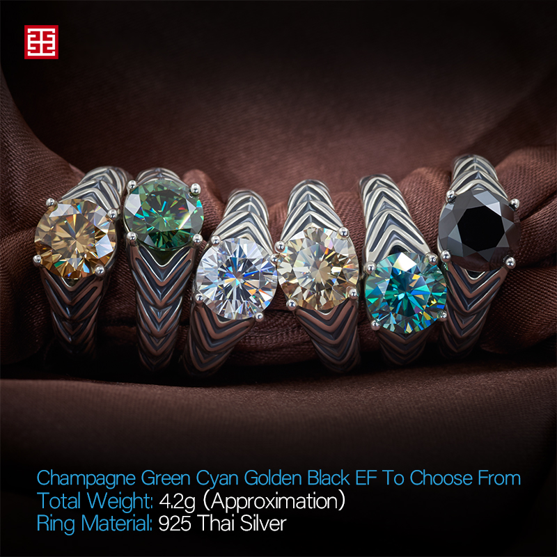 GIGAJEWE 2.0ct 8.0mm EF Round 925 Thai Silver Moissanite Ring Diamond Test Passed Jewelry Woman Girlfriend Gift