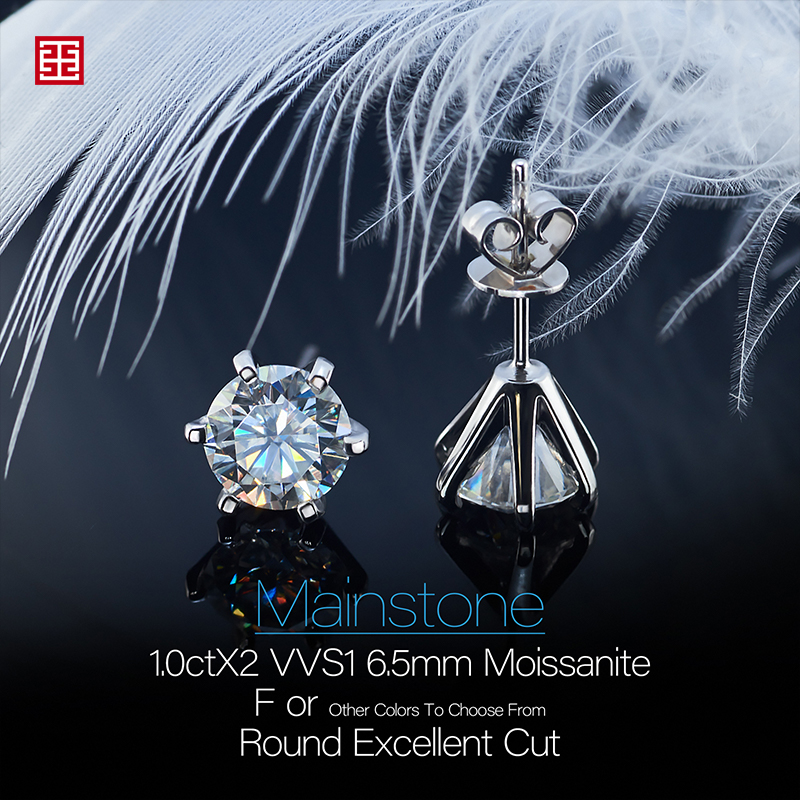 GIGAJEWE EF VVS1 Round Cut Total 2.0ct Diamond Test Passed Moissanite 18K Gold Plated 925 Silver Earring Jewelry Woman Girl Gift