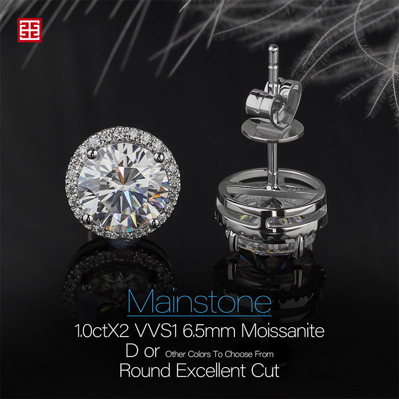 GIGAJEWE 1.0ctX2pcs 6.5mm Moissanite White D VVS1 Round Cut Customized 18K Gold Circle Stud Earrings Jewelry Woman Gift