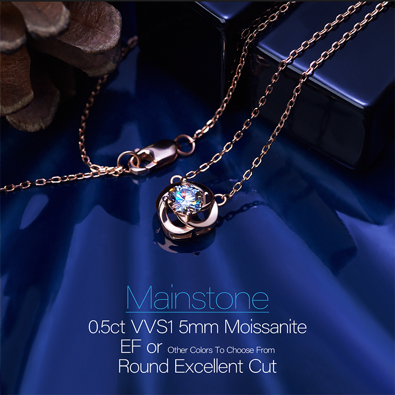 GIGAJEWE 0.5ct 5mm EF Round 18K Rose Gold Plated 925 Silver Moissanite Necklace Diamond Test Passed Jewelry Girlfriend Gift