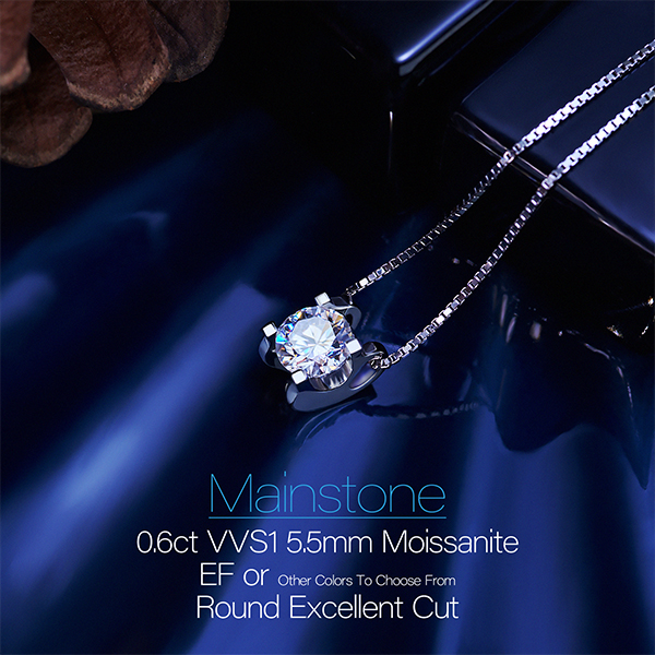GIGAJEWE 0.6ct 5.5mm EF Round 18K White Gold Plated 925 Silver Moissanite Necklace Diamond Test Passed Jewelry Girlfriend Gift