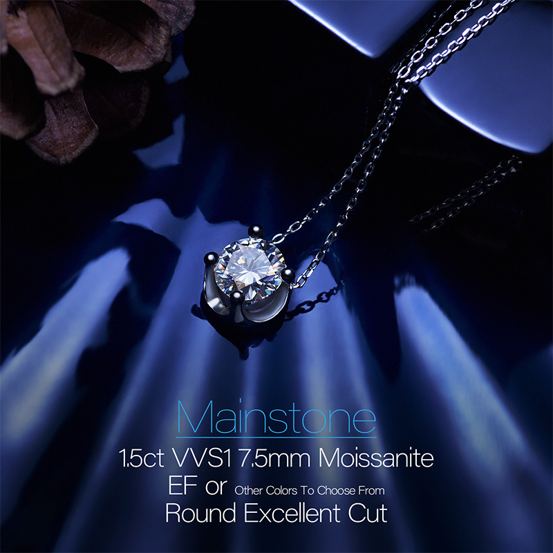 GIGAJEWE 1.5ct 7.5mm EF Round 18K White Gold Plated 925 Silver Moissanite Necklace Diamond Test Passed Jewelry Girlfriend Gift