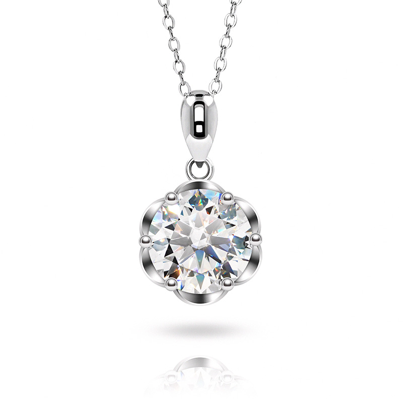 GIGAJEWE EF 2ct Moissanite Flower Six Prongs 925 Silver Pendant Necklace 18K Gold Plated Diamond Test Passed Woman Girl Gift