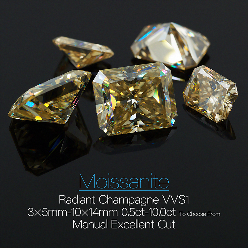GIGAJEWE Champagne Radiant Cut Moissanite Loose Diamond Test Passed Gemstone For Jewelry Making Gift