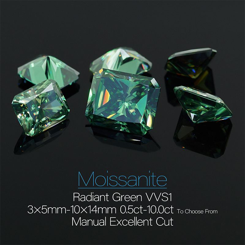 GIGAJEWE Green Radiant Cut Moissanite Loose Diamond Test Passed Gemstone For Jewelry Making Gift
