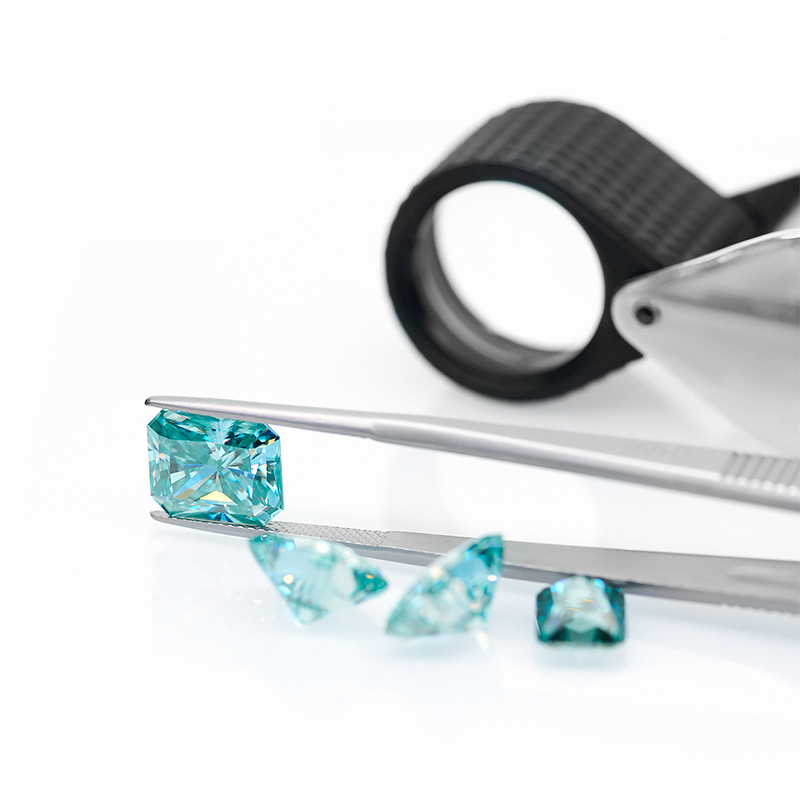 GIGAJEWE Cyan Color Radiant Cut Moissanite Loose Diamond Test Passed Gemstone For DIY Jewelry Making Gift