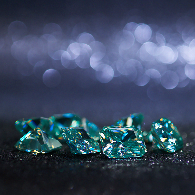 GIGAJEWE Cyan Color Radiant Cut Moissanite Loose Diamond Test Passed Gemstone For DIY Jewelry Making Gift