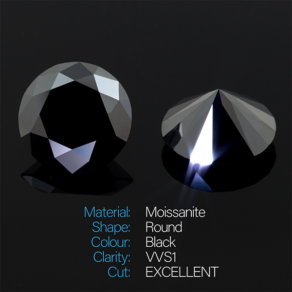 GIGAJEWE Moissanite Black 6.5mm Round Cut Loose Stone Lab Diamond DIY Gem Jewelry Making Fashion Charms Woman Girlfriend Gift