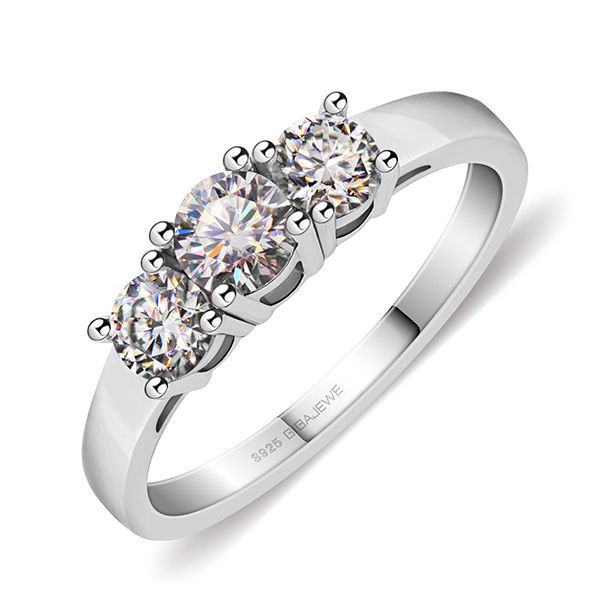 GIGAJEWE Total 1.0ct 4.5mm+2X4.0mm Round Cut EF VVS1 Moissanite 925 Silver Ring Diamond Test Passed Fashion Girlfriend Gift