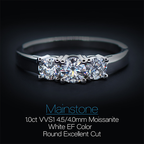 GIGAJEWE Total 1.0ct 4.5mm+2X4.0mm Round Cut EF VVS1 Moissanite 925 Silver Ring Diamond Test Passed Fashion Girlfriend Gift