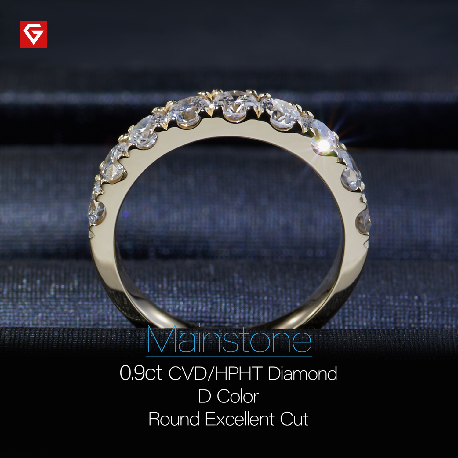 GIGAJEWE 0.9ct 3.0mmX9Pcs D Color CVD/HPHT Diamond VVS1 Round Cut 18K Yellow Gold Alliance Ring Customized Jewelry Girl Gift