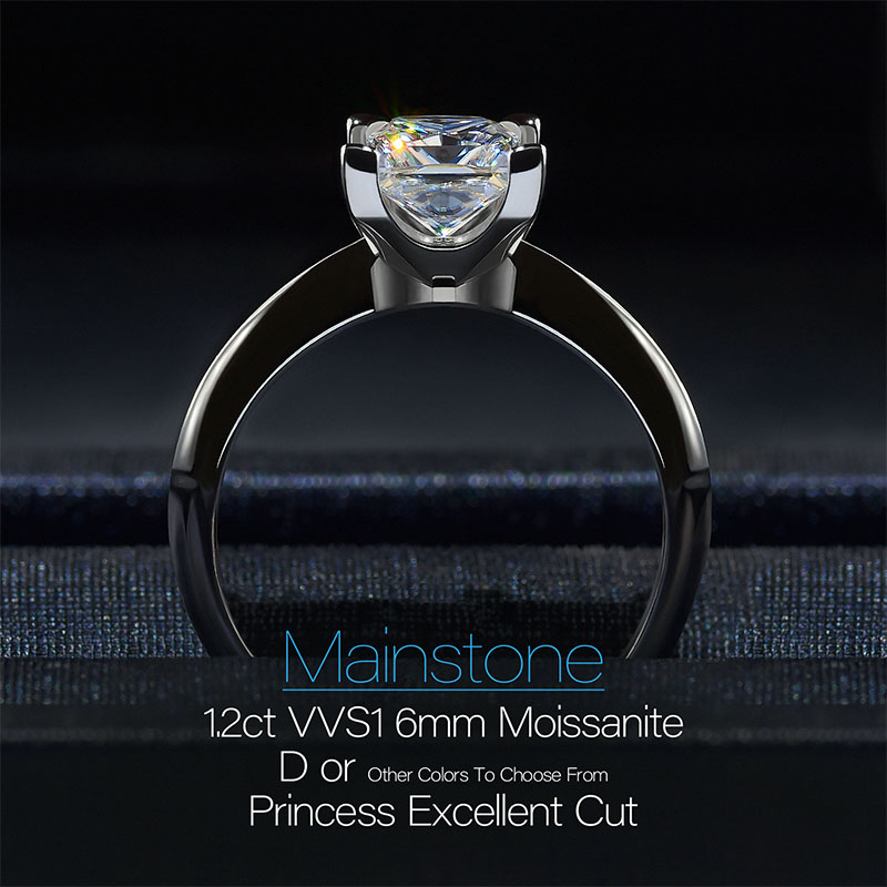 GIGAJEWE 1.2ct 6.0mm D Princess 18K White Gold Plated 925 Silver Moissanite Ring Grilfriend Woman Gift
