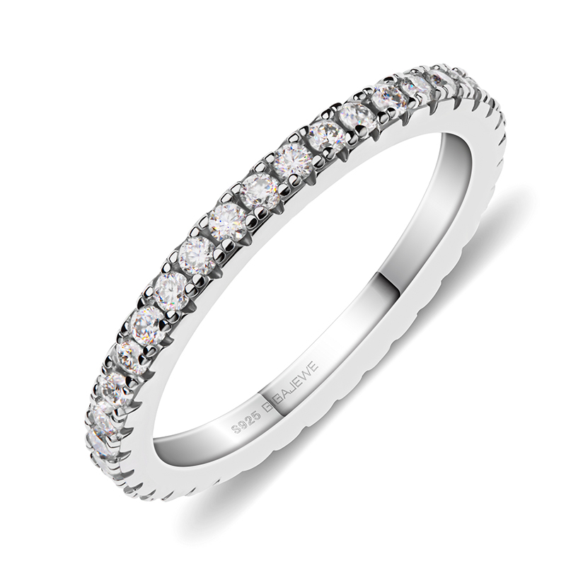 GIGAJEWE Moissanite 1.5mm Round Cut White D VVS1 925 Silver Full Enternity Ring Diamond Test Passed Fashion Girlfriend Gift