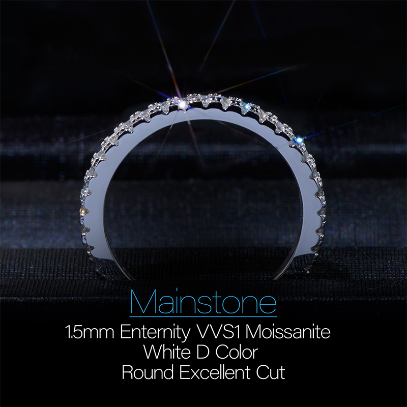 GIGAJEWE Moissanite 1.5mm Round Cut White D VVS1 925 Silver Full Enternity Ring Diamond Test Passed Fashion Girlfriend Gift