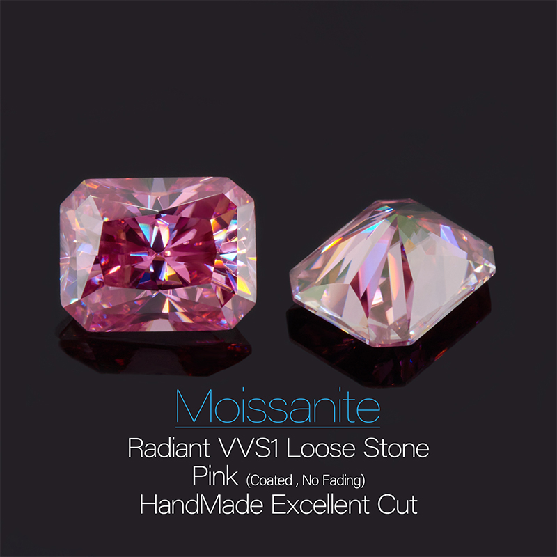 GIGAJEWE Moissanite Hand-Cutting Radiant Red Pink Color VVS1 Premium Gems Loose Diamond Test Passed Gemstone For Jewelry Making