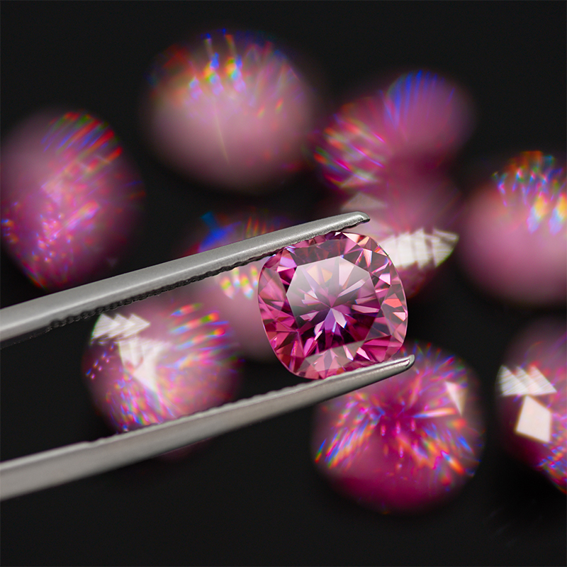 GIGAJEWE Moissanite Hand-Cutting Cushion Red Pink Color VVS1 Premium Gems Loose Diamond Test Passed Gemstone For Jewelry Making