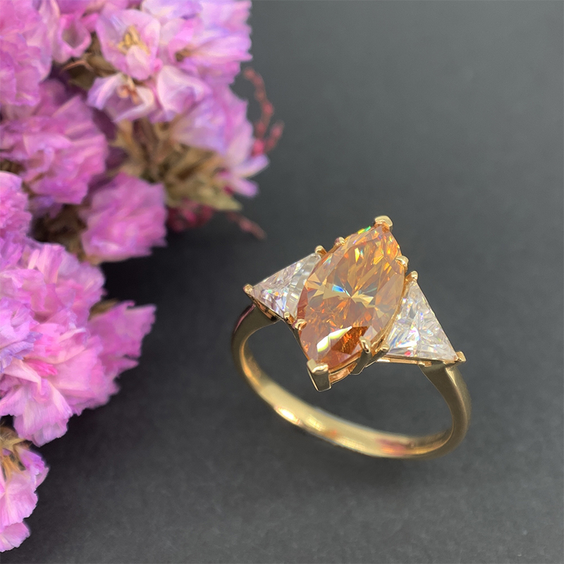 4.6ct Gold color7X14mm Marquise Cut Ring Moissanite 9K/14K/18K Yellow Gold , Moissanite Ring, Engagement Ring, Women Gift