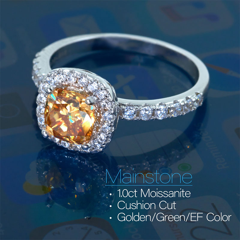 GIGAJEWE Moissanite Gift D 1.0ct Cushion Cut Diamond Test Passed 18K Gold Plated 925 Silver Ring Jewellery Woman Girl Gift