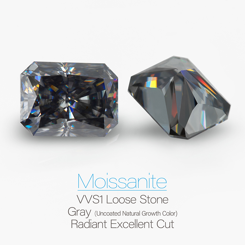 GIGAJEWE Moissanite Hand-Cutting Radiant Grey VVS1 Premium Gems Loose Diamond Test Passed Gemstone For Jewelry Making Commission
