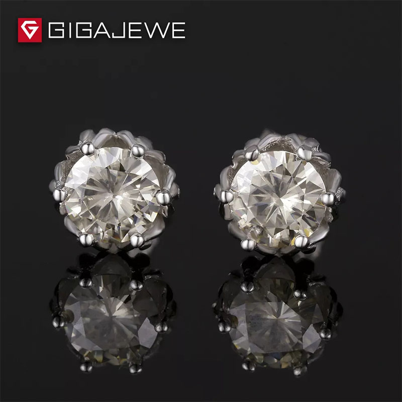 GIGAJEWE Total 1.2ct VVS1 Champagne Diamond Test Passed Moissanite Special Silver Earring Jewelry GemStone Woman Girl Gift