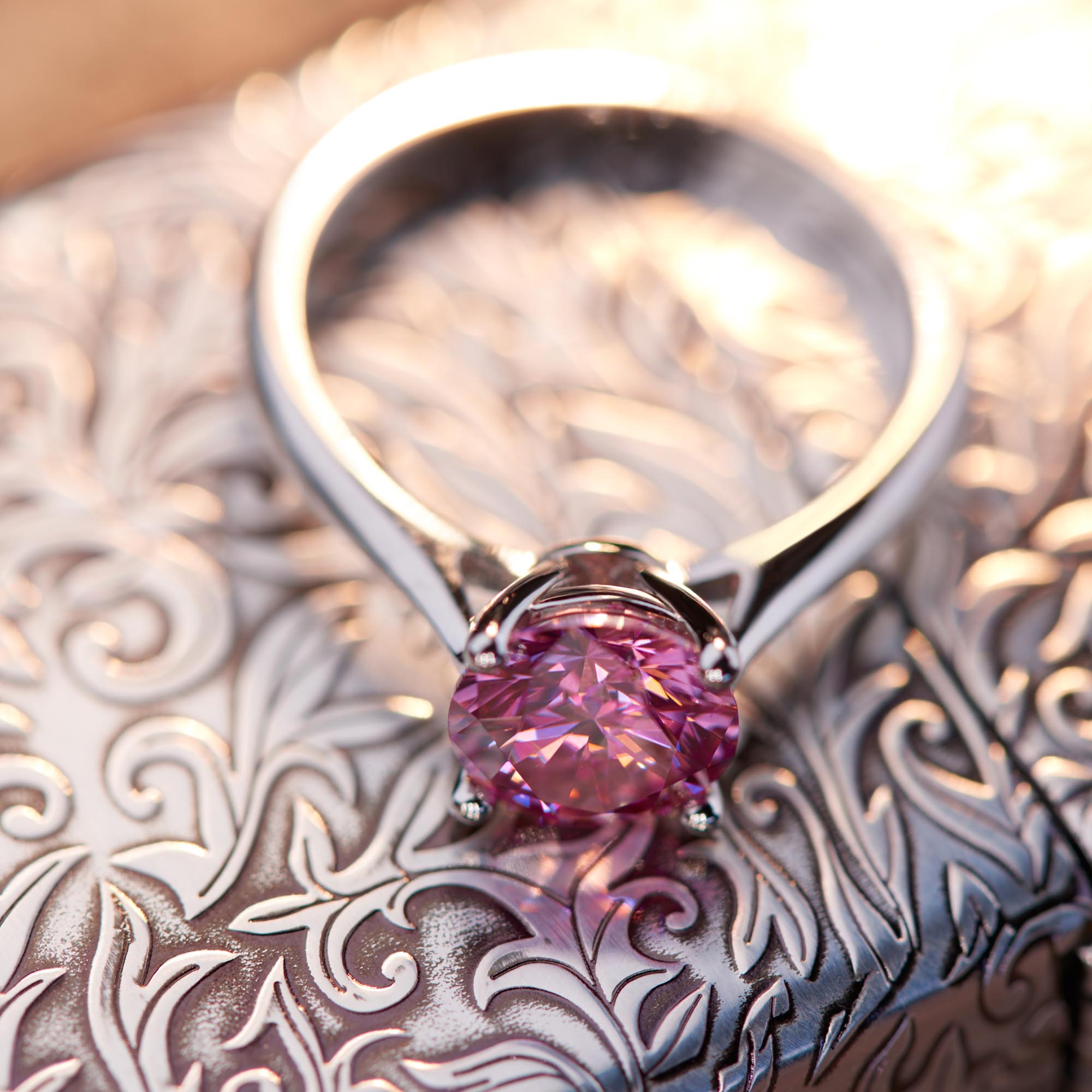 GIGAJEWE Moissanite 2.0ct 8mm Pink Colorful VVS1 Round Cut 925 Silver Ring Diamond Test Passed Fashion Girlfriend Woman Gift