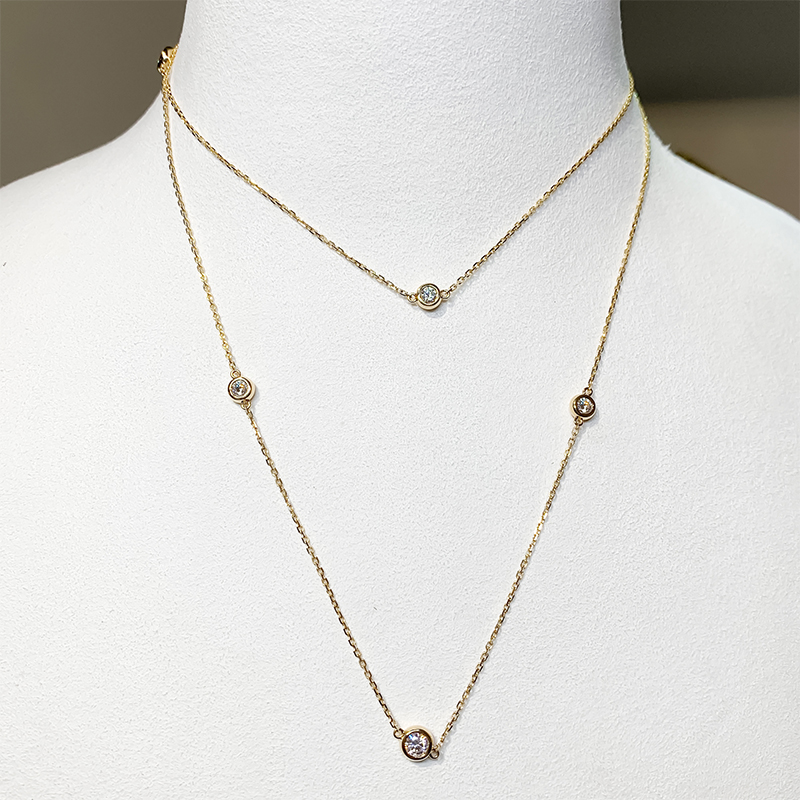 9K/14K/18K Yellow gold Round cut 3mm Moissanite Necklace,Engagement Necklace,Sweater necklace,Gold Necklace,Long Necklace