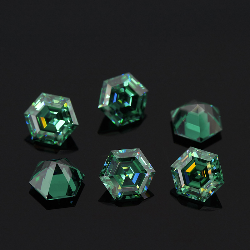 GIGAJEWE Moissanite Hand-Cutting Hexagon Cut Green Color VVS1 Premium Gems Loose Diamond Test Passed Gemstone For Jewelry Making
