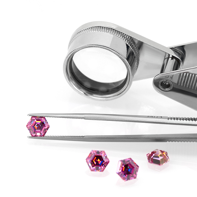 GIGAJEWE Moissanite Hand-Cutting Hexagon Cut Pink Color VVS1 Premium Gems Loose Diamond Test Passed Gemstone For Jewelry Making