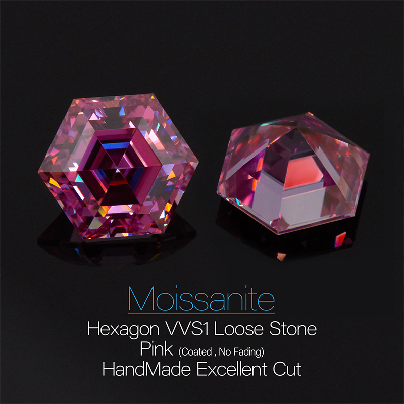 GIGAJEWE Moissanite Hand-Cutting Hexagon Cut Pink Color VVS1 Premium Gems Loose Diamond Test Passed Gemstone For Jewelry Making