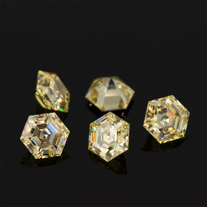 GIGAJEWE Natural Vivid Yellow color Best Hand Hexagon Cut VVS With Certificate Moissanite Loose Gemstone Excellent Cut for Jewelry Making