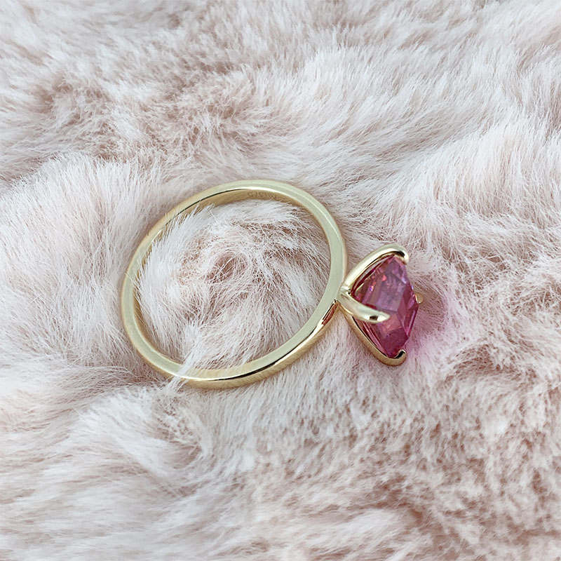3ct Pink color 7X9mm Emerald Cut Ring Moissanite 9K/14K/18K Yellow Gold , Moissanite Ring, Engagement Ring, Women Gift,Valentine