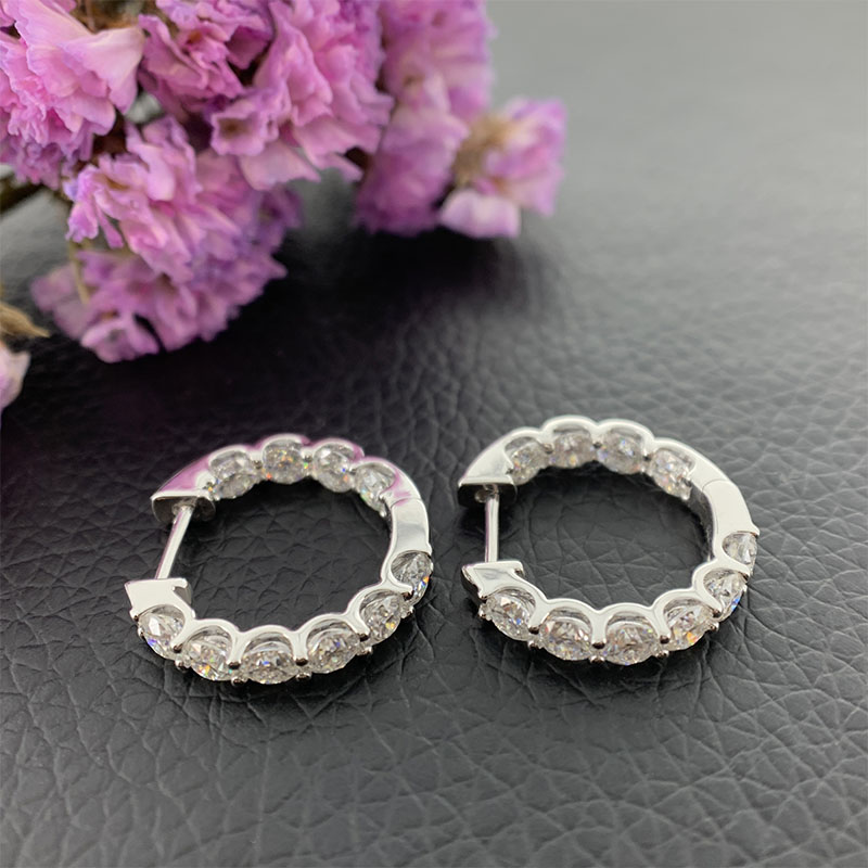 2CT 9K/14K/18k White Gold Hoop Earrings with White D color Mossanite w