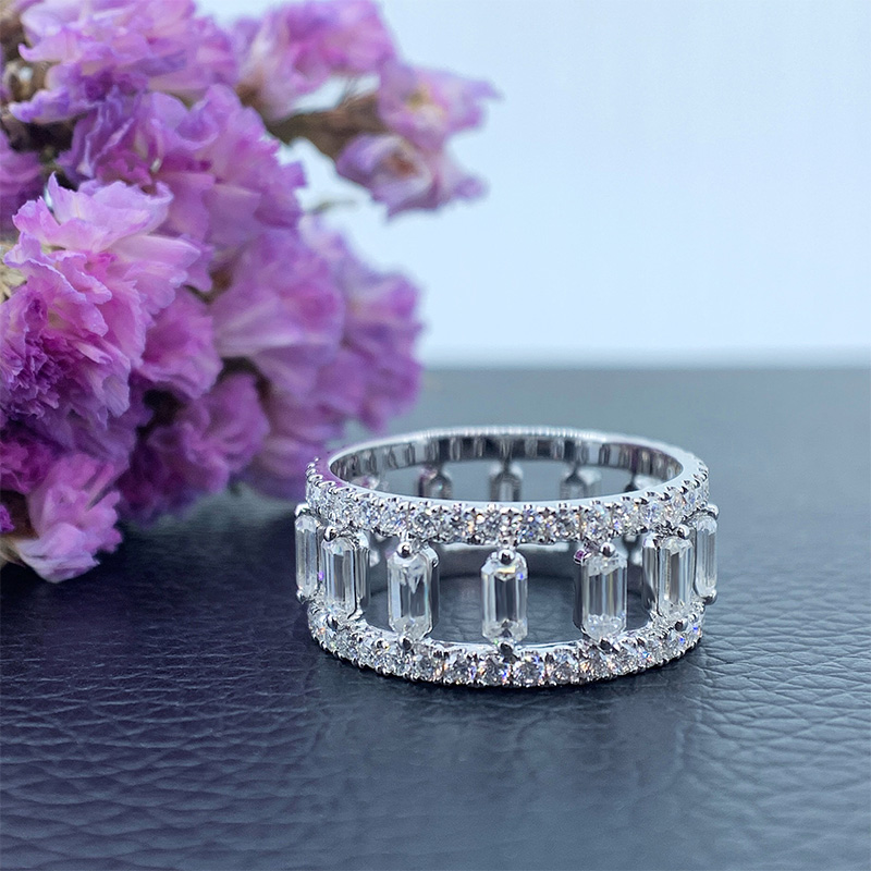 Emerald cut 9K/14K/18K White Gold D Color Moissanite With Set Full stone Bands Wedding Bands Girlfriend Gift Anniversary Bands Free shipping