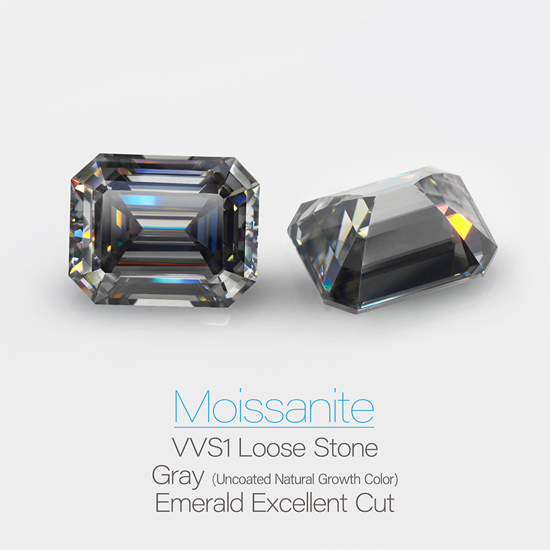 GIGAJEWE - Moissanite, Hand Cut, Emerald Gray VVS1, Premium Gemstone, Loose Diamond Test Passed, Jewelry Making