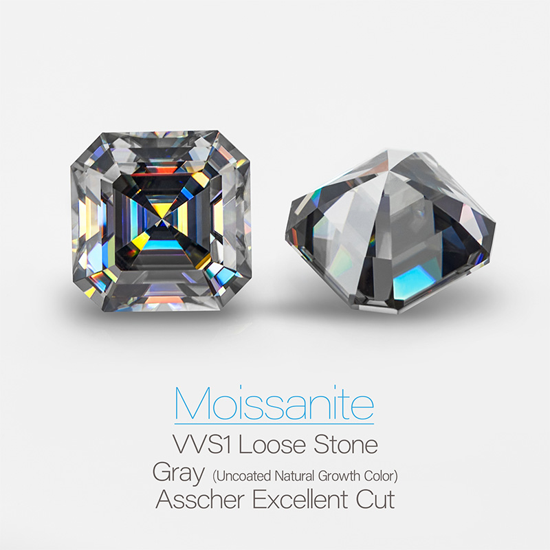 GIGAJEWE Moissanite Manual Cutting Grey Asscher Premium Gems Loose Diamond Test Passed Gemstone For Jewelry Making Customizable