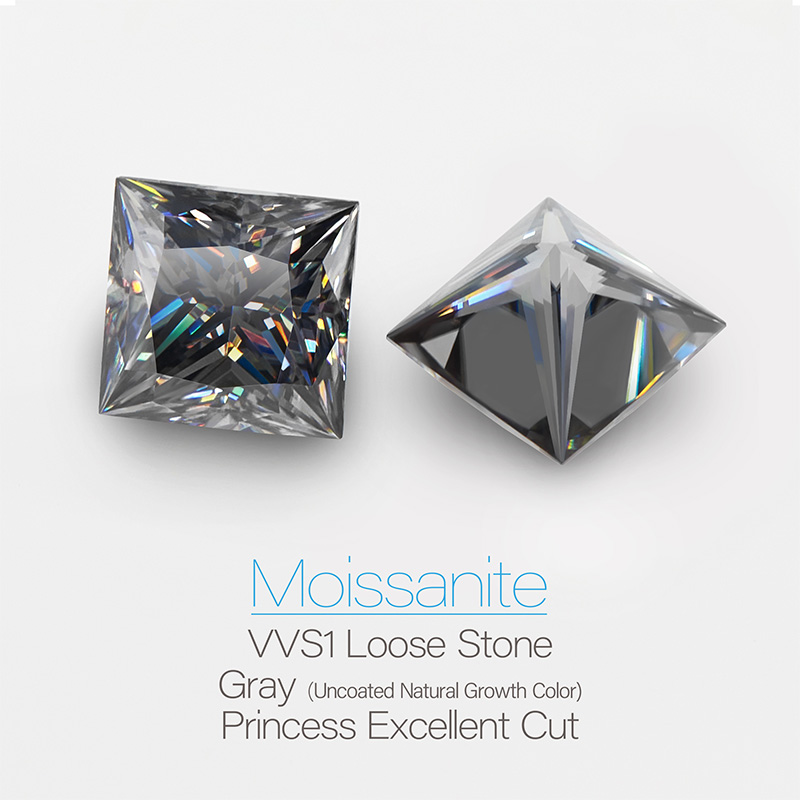 GIGAJEWE Grey color Moissanite Best Hand Princess Cut Gemstone Loose Brilliant Stone With Certificate By Excellent Cut