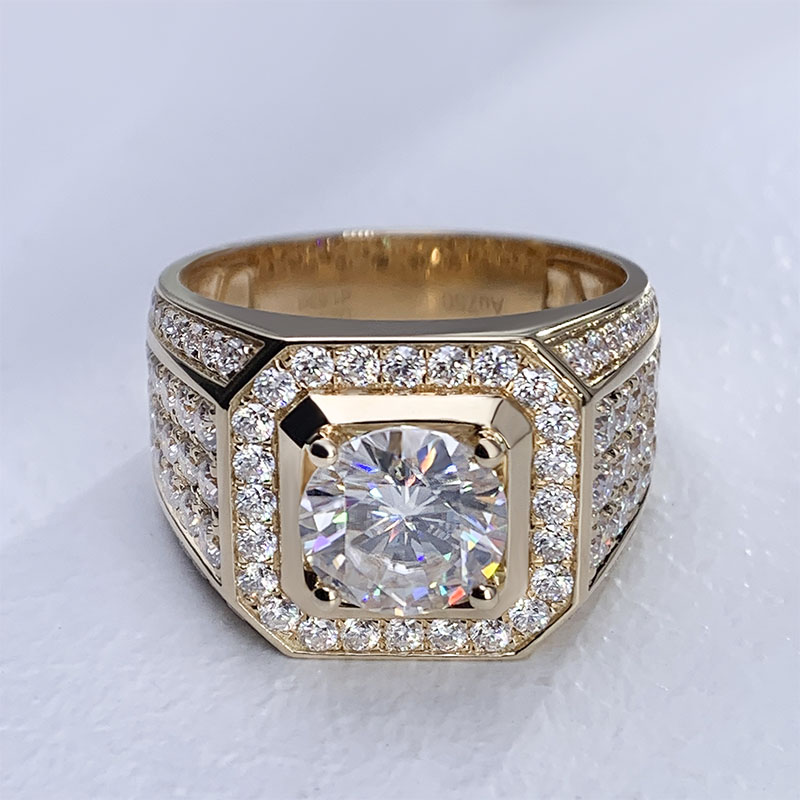 GIGAJEWE 3.0CT Round Cut 9mm White D color Color 9K/14K/18K Yellow gold Moissanite Ring, Engagement Ring Wedding Ring,Men Band,wedding band