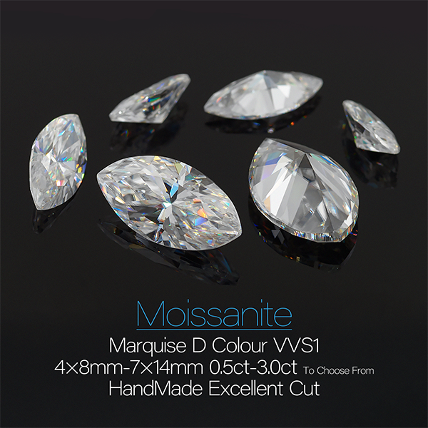 GIGAJEWE - High D VVS1 White Marquise, Hand Cut, Premium Moissanite, Loose Diamond Test, Gemstone For Jewelry Making