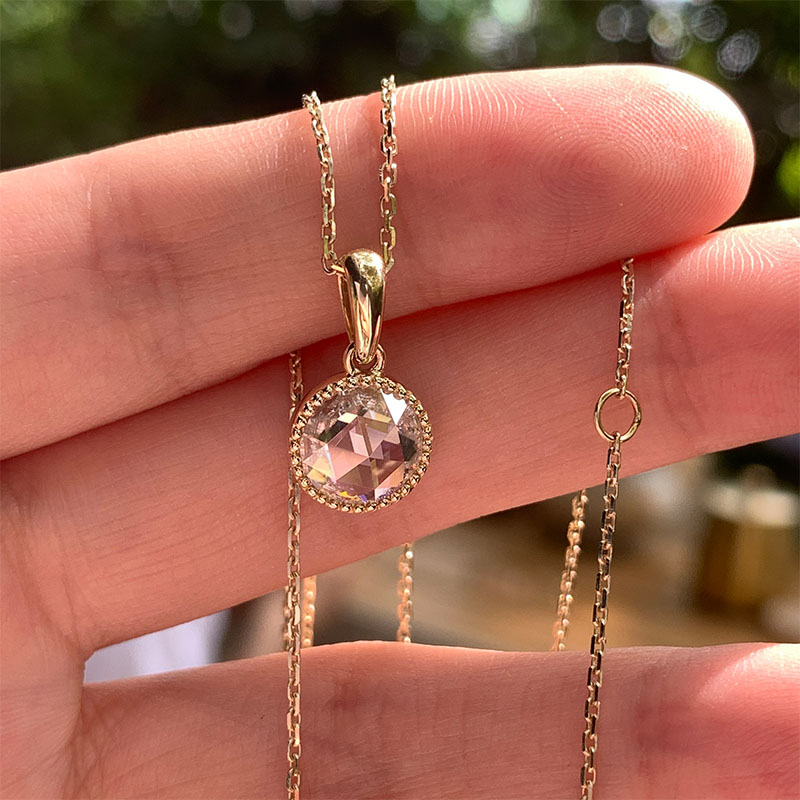 GIGAJEWE 2ct Yellow Gold 9K/14K/18K Necklace 8mm Round Rose Cut White Color Moissanite Necklace , Gold Necklace,Engagement Necklace