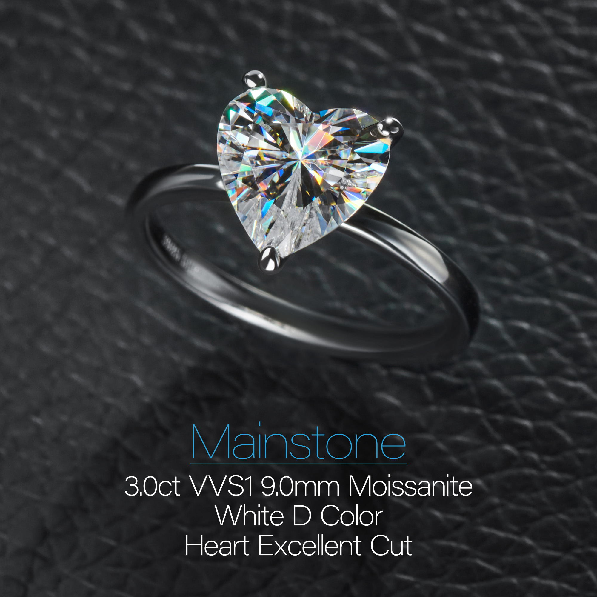 GIGAJEWE - 9.0 Silver Ring with Moissanite, 925mm, White D Color, VVS1, Cut Heart, Diamond Tested, Simple Style, Gift for Women and Girls
