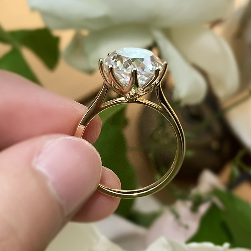 GIGAJEWE 4Ct White color Round Portuguese Cut Moissanite 9K/14K/18K Yellow Gold Moissanite Engagement Ring,Proposal Ring, Engagement Ring